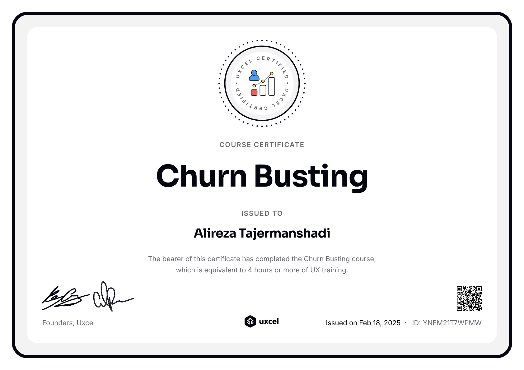 Alireza Tajermanshadi's certificate